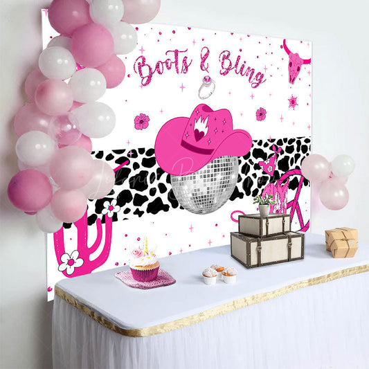 Lofaris Hot Pink Boots And Bling Cowgirl Birthday Backdrop