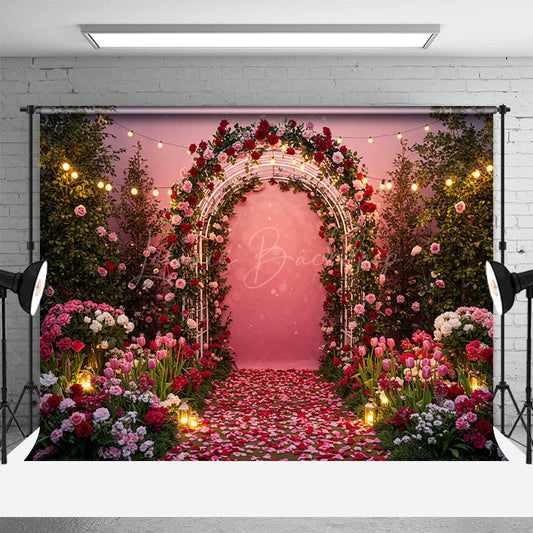 Lofaris Hot Pink Floral Path Arches Sweet Wedding Backdrop