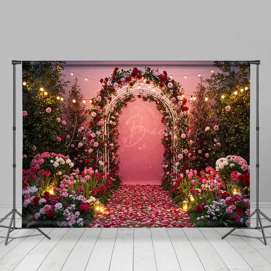 Lofaris Hot Pink Floral Path Arches Sweet Wedding Backdrop