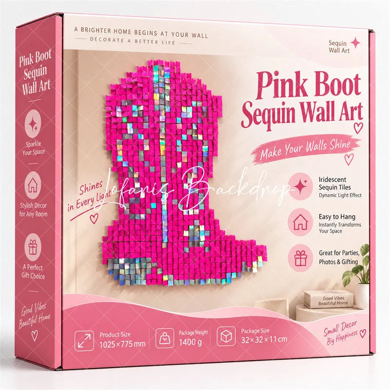 Lofaris Hot Pink Shimmer Wall Cowboy Boot Backdrop Western Bachelorette Party Decor