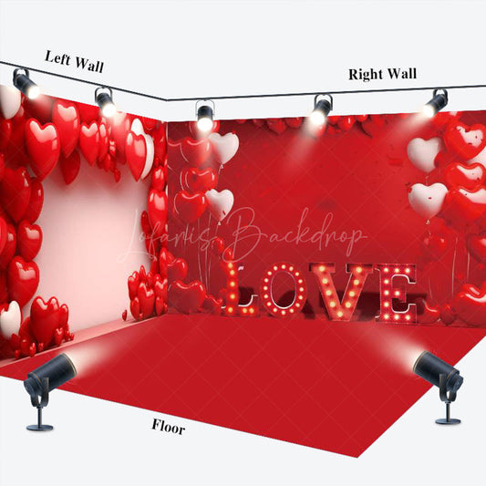 Lofaris Hot Red Love Balloon Valentines Day Room Set Backdrop