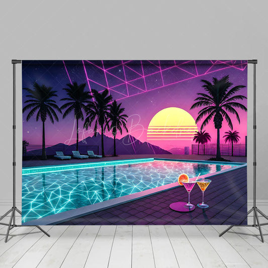 Lofaris Hot Summer Hawaii Outside Pool Party Night Backdrop