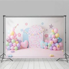 Lofaris Hug Me Candy Hearts and Pastel Balloon Backdrop Sweet Valentine Birthday Party Decor for Girls Cake Smash