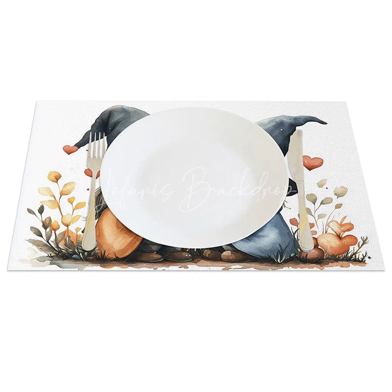 Lofaris Hugging Gnome Blue Hat Set of 4 Placemats Happy Couple Valentine Decoration Cute Heart Dining Table Mat
