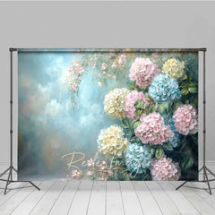Lofaris Hydrangea Floral Fine Art Photography Backdrop Blue Pink Yellow Flowers Painting Background Spring Garden Photo Prop
