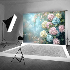Lofaris Hydrangea Floral Fine Art Photography Backdrop Blue Pink Yellow Flowers Painting Background Spring Garden Photo Prop