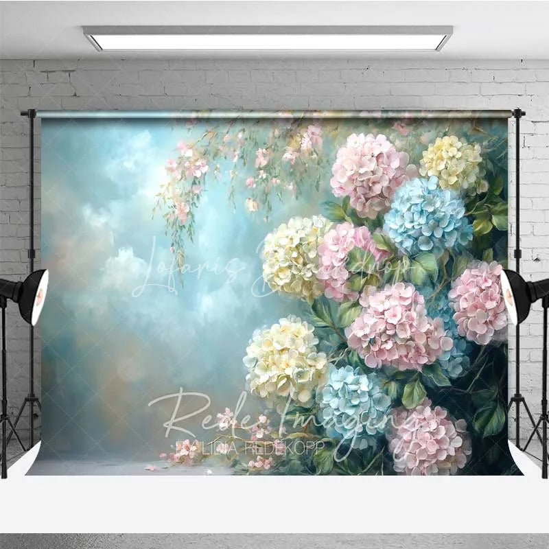 Lofaris Hydrangea Floral Fine Art Photography Backdrop Blue Pink Yellow Flowers Painting Background Spring Garden Photo Prop
