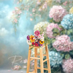 Lofaris Hydrangea Floral Fine Art Photography Backdrop Blue Pink Yellow Flowers Painting Background Spring Garden Photo Prop