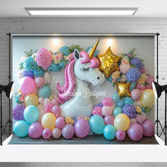 Lofaris Hydrangea Unicorn Balloon Focal Cake Smash Backdrop