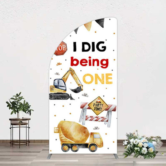 Lofaris I Dig Being One Construction Birthday Half Moon Arch Backdrop