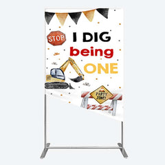Lofaris I Dig Being One Construction Birthday Rectangle Backdrop