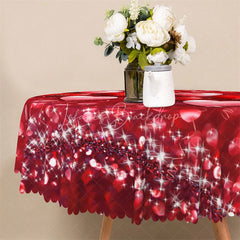 Lofaris I Love You Heart Round Tablecloth Red Glitter Sparkle Pattern Table Cover for Valentine
