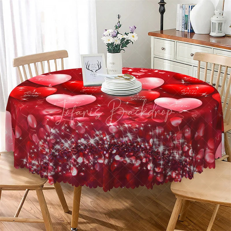Lofaris I Love You Heart Round Tablecloth Red Glitter Sparkle Pattern Table Cover for Valentine