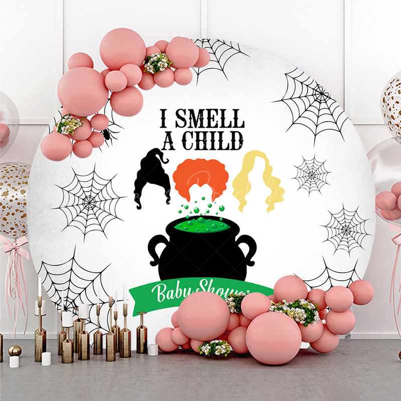 Lofaris I Smell a Child Halloween Baby Shower Round Backdrop Hocus Pocus Inspired Witch Sisters A is Brewing Decor