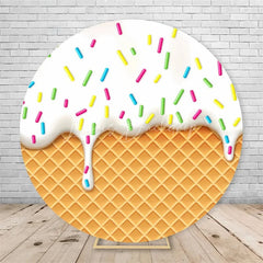 Lofaris Ice Cream Round Backdrop Colorful Sprinkles Waffle Cone Birthday Party Decor Sweet Dessert Background