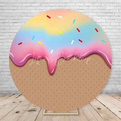 Lofaris Ice Cream Round Backdrop Colorful Sprinkles Waffle Cone Birthday Party Decor Sweet Dessert Background