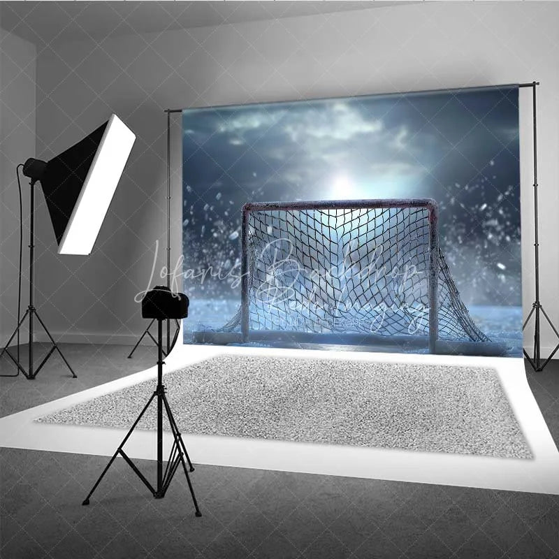 Lofaris Ice Hockey Goal Net Sports Photography Backdrop Winter Frozen Rink Puck Dust Competition Background
