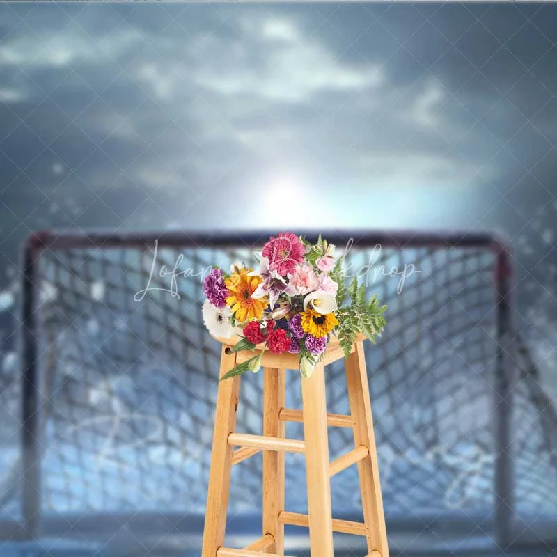 Lofaris Ice Hockey Goal Net Sports Photography Backdrop Winter Frozen Rink Puck Dust Competition Background