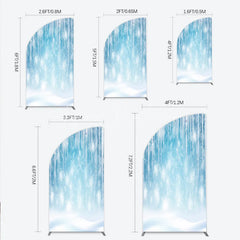 Lofaris Icy Blue Winter Wonderland Half Moon Arch Backdrop Featuring Snowflakes and Icicles for Holiday Decor
