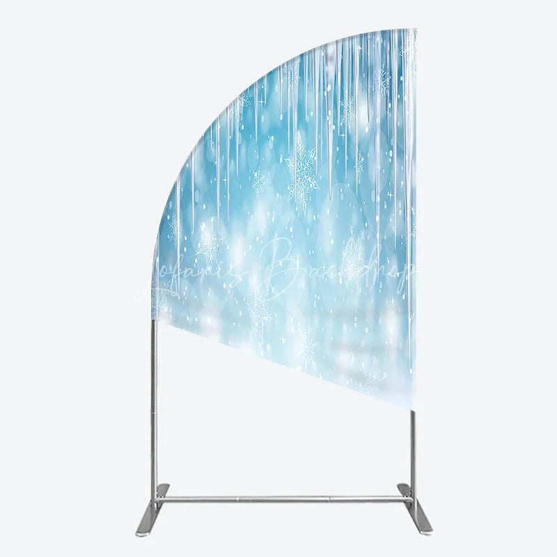 Lofaris Icy Blue Winter Wonderland Half Moon Arch Backdrop Featuring Snowflakes and Icicles for Holiday Decor