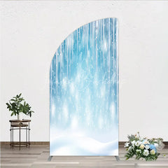 Lofaris Icy Blue Winter Wonderland Half Moon Arch Backdrop Featuring Snowflakes and Icicles for Holiday Decor