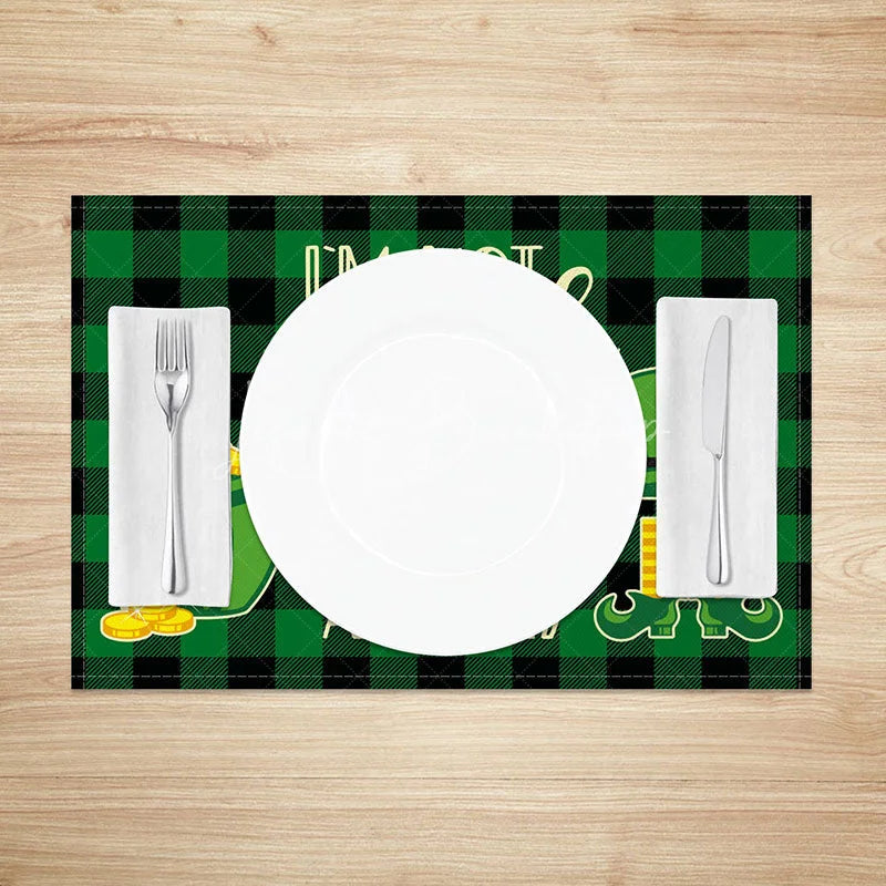 Lofaris Im Not Irish But Kiss Me Anyway Set of 4 Placemats St. Patricks Day Pot Gold Plaid Table Mats