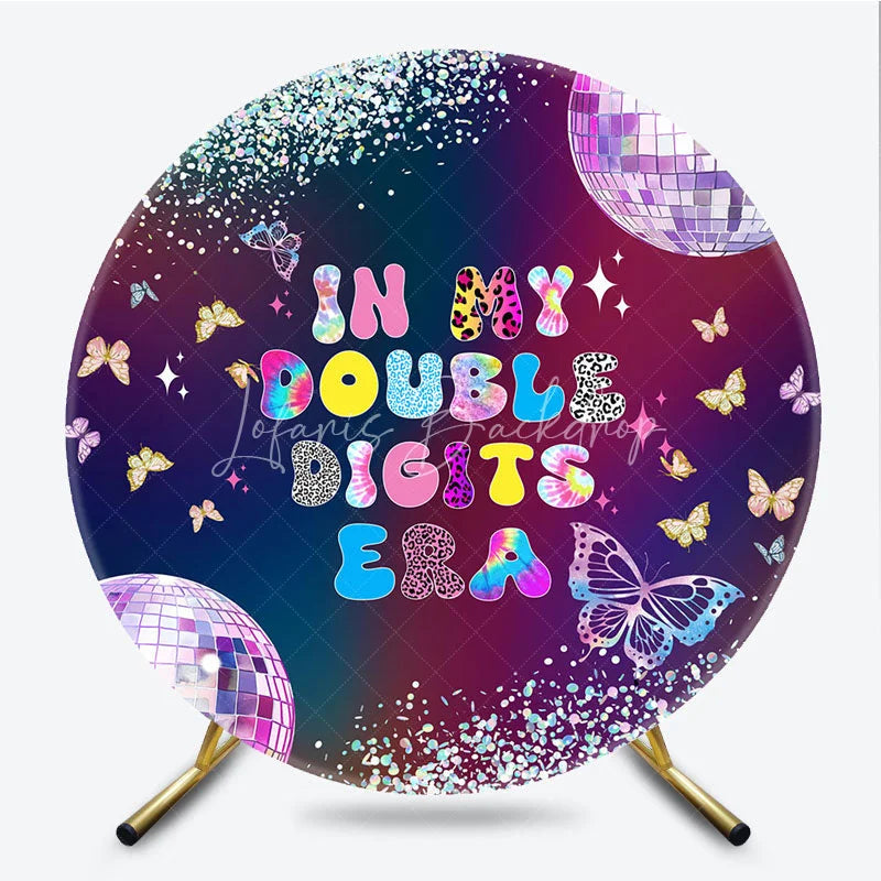 Lofaris In My Double Digits Era Round Backdrop Galaxy Disco Butterfly Decoration 10th Birthday Background