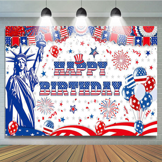 Lofaris Independence Day Vibe Statue Happy Birthday Backdrop