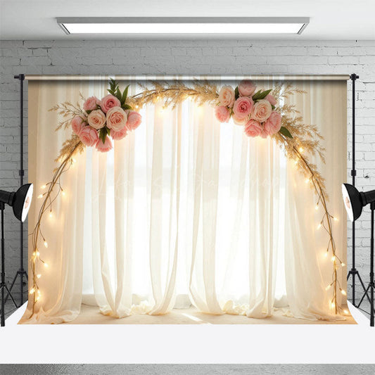 Lofaris Indoor Beige Chiffon Light Arch Floral Wedding Backdrop