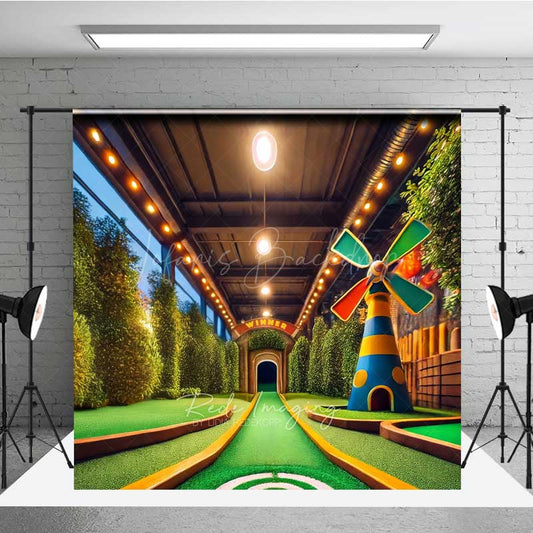 Lofaris Indoor Mini Golf Course Photography Backdrop Fun Sports and Games Scenery with Windmill Kids Party Photo Prop