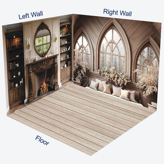 Lofaris Indoor Retro Fireplace Window Scene Room Set Backdrop