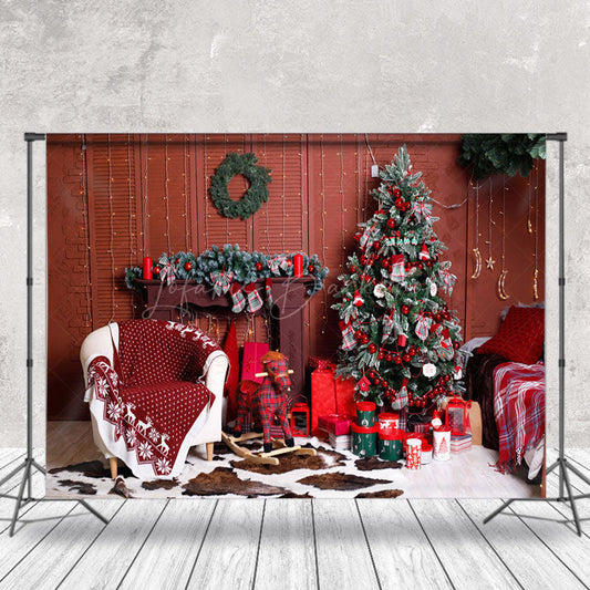 Lofaris Indoor Room Green Tree Red Gifts Christmas Backdrop