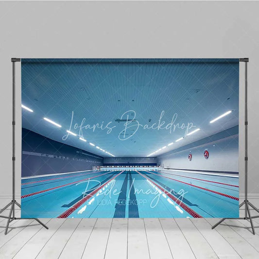 Lofaris Indoor Swimming Pool Lanes Photography Backdrop Blue Water Competition Swim Meet Sports Background