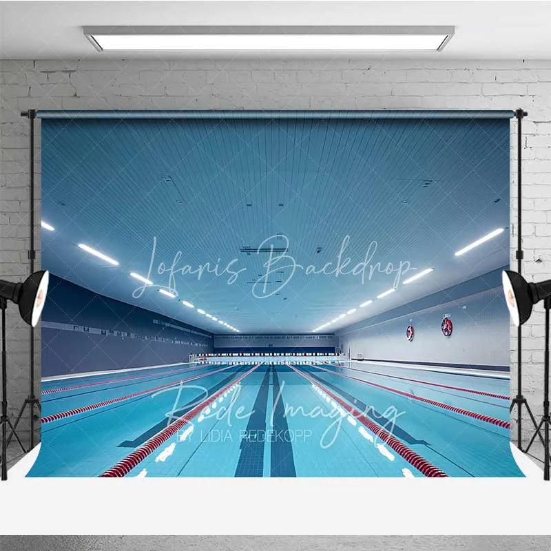 Lofaris Indoor Swimming Pool Lanes Photography Backdrop Blue Water Competition Swim Meet Sports Background