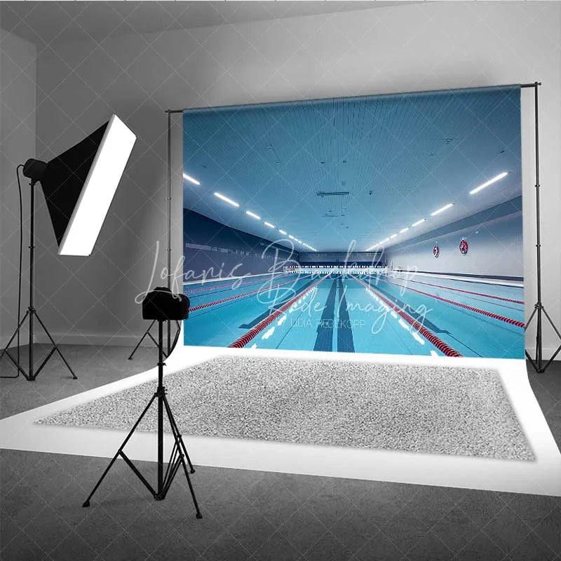 Lofaris Indoor Swimming Pool Lanes Photography Backdrop Blue Water Competition Swim Meet Sports Background