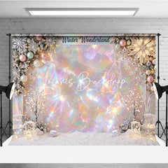 Lofaris Iridescent Holographic Winter Wonderland Photography Backdrop Dreamy Snowflakes and Ornaments Decor