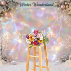 Lofaris Iridescent Holographic Winter Wonderland Photography Backdrop Dreamy Snowflakes and Ornaments Decor