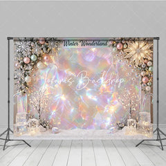 Lofaris Iridescent Holographic Winter Wonderland Photography Backdrop Dreamy Snowflakes and Ornaments Decor