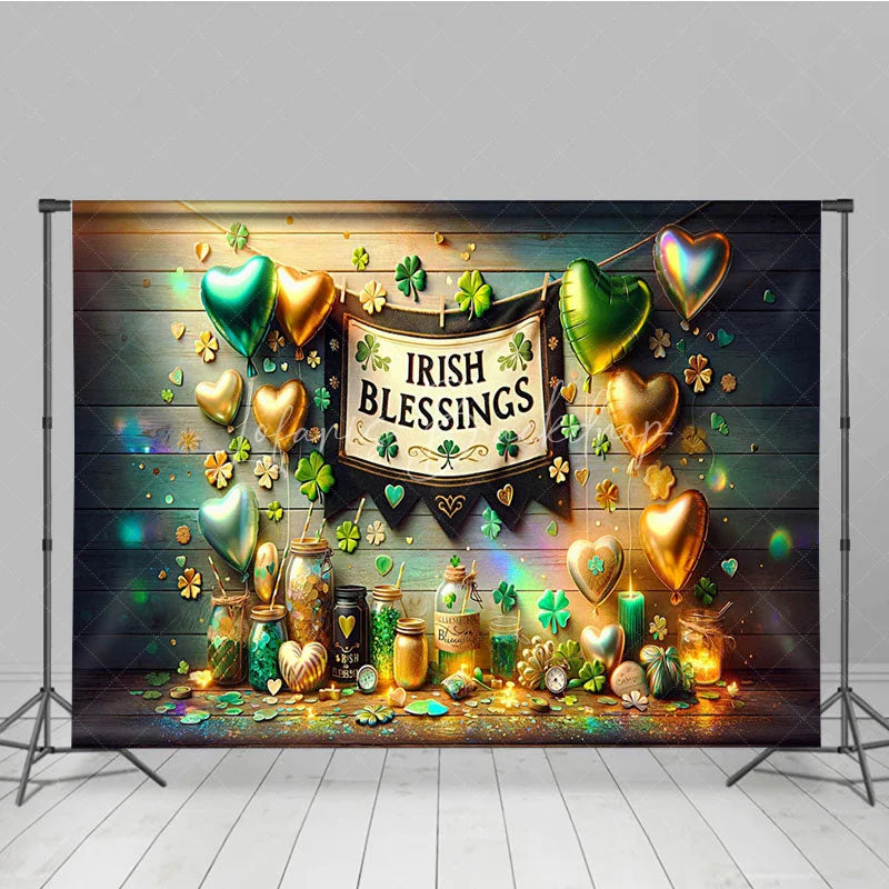 Lofaris Irish Blessings St. Patrick’s Day Room Set Backdrop Green Lucky Clover Horseshoe Party Decoration
