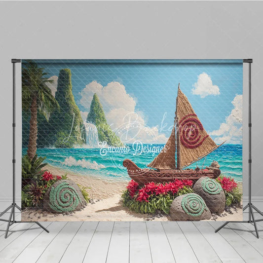 Lofaris Island Adventure Backdrop Tropical Beach Voyager Boat Banner Polynesian Luau Party Supplies Photo Booth Props