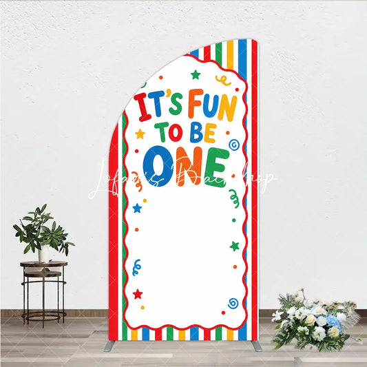 Lofaris It’s Fun to Be One Half Moon Arch Backdrop Colorful Striped First Birthday Party Decor