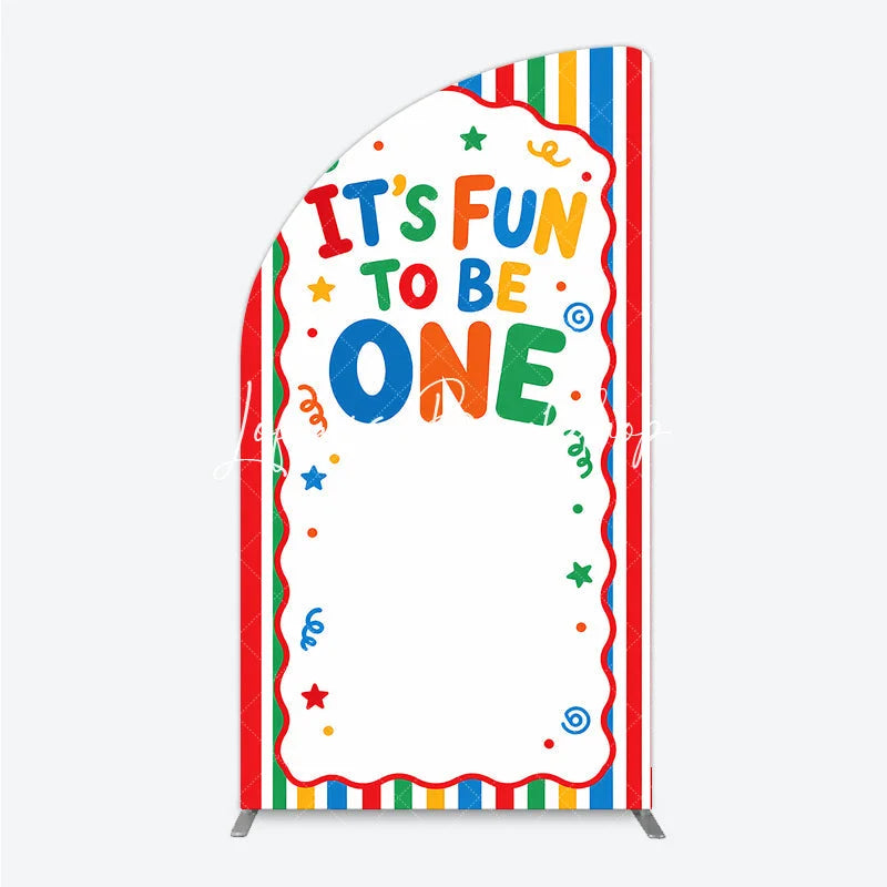 Lofaris It’s Fun to Be One Half Moon Arch Backdrop Colorful Striped First Birthday Party Decor