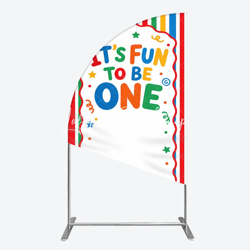Lofaris It’s Fun to Be One Half Moon Arch Backdrop Colorful Striped First Birthday Party Decor