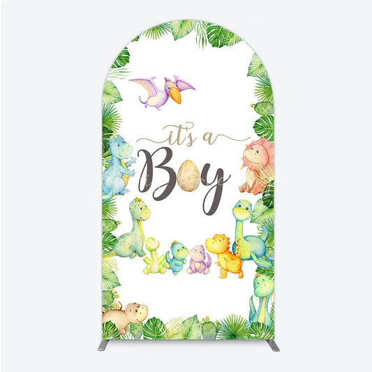 Lofaris It’s a Boy Dinosaur Arch Backdrop for Baby Shower Watercolor Jungle Animals Theme Tropical Dino Party Decor