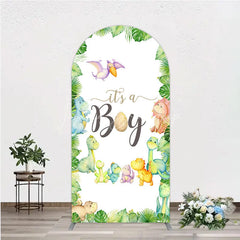 Lofaris It’s a Boy Dinosaur Arch Backdrop for Baby Shower Watercolor Jungle Animals Theme Tropical Dino Party Decor