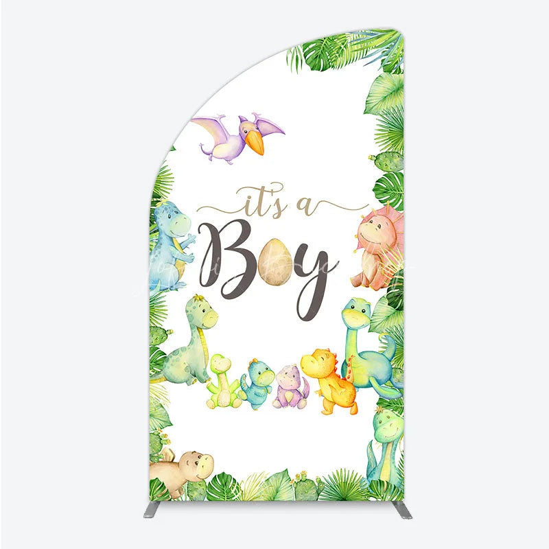 Lofaris It’s a Boy Dinosaur Half Moon Arch Backdrop for Baby Shower Watercolor Jungle Animals Theme Tropical Dino Party Decor