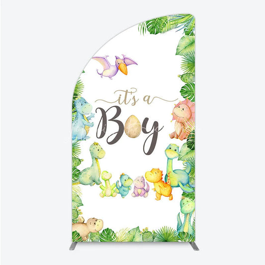 Lofaris It’s a Boy Dinosaur Half Moon Arch Backdrop for Baby Shower Watercolor Jungle Animals Theme Tropical Dino Party Decor