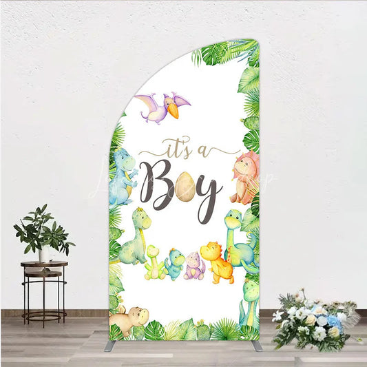 Lofaris It’s a Boy Dinosaur Half Moon Arch Backdrop for Baby Shower Watercolor Jungle Animals Theme Tropical Dino Party Decor