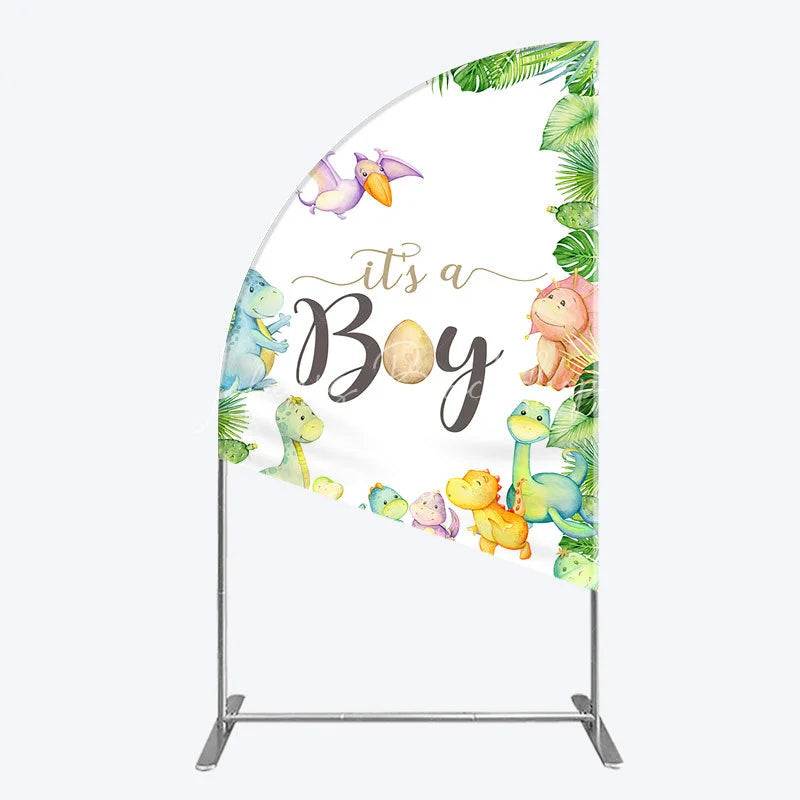 Lofaris It’s a Boy Dinosaur Half Moon Arch Backdrop for Baby Shower Watercolor Jungle Animals Theme Tropical Dino Party Decor
