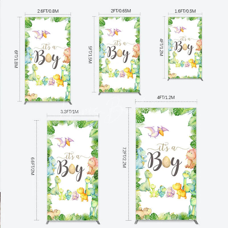Lofaris It’s a Boy Dinosaur Rectangle Backdrop for Baby Shower Watercolor Jungle Animals Theme Tropical Dino Party Decor